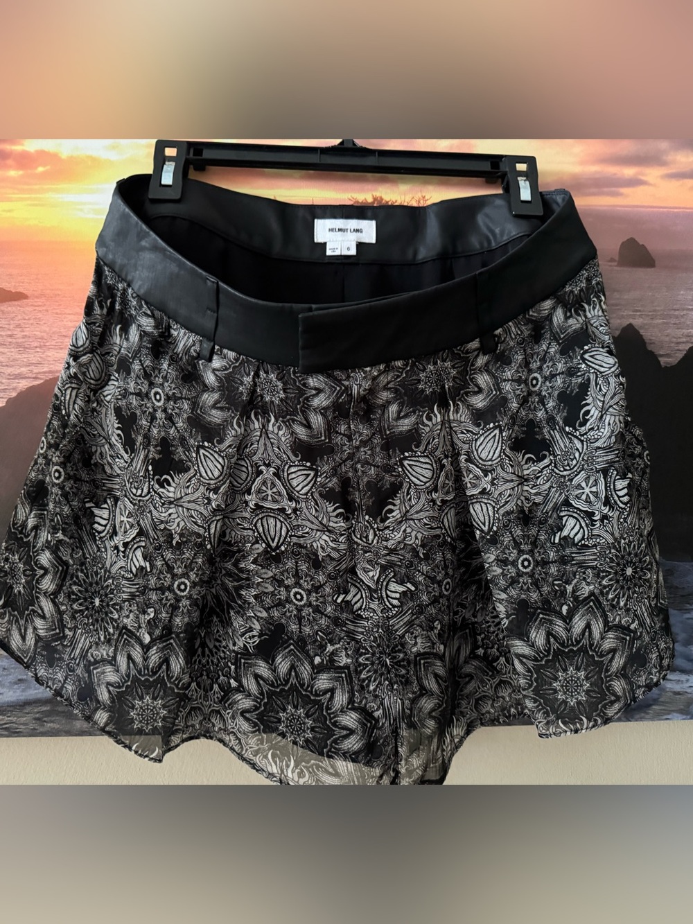 Helmut Lang/ Mandala Abstract Print Silk Black&Gray Mini Shorts/ New/ 6